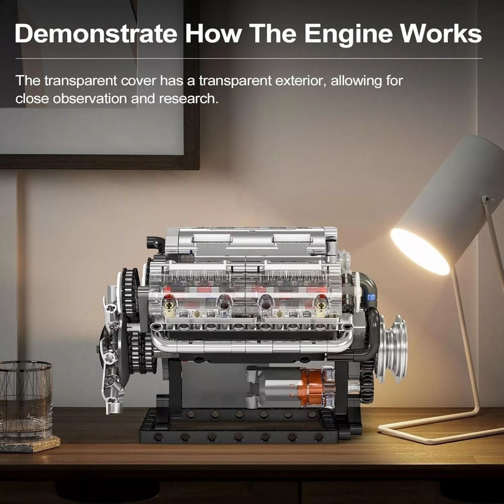 Visible V8 Engine Motor Engineering Model Stacking Blocks Education Toy