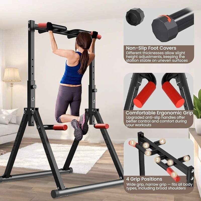 Adjustable Heavy Duty Pull Up Bar Station Foldable Dip Exercise Equipment New