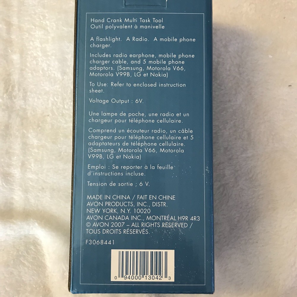 avon hand crank multi task tool - 2007 - voltage output 6v