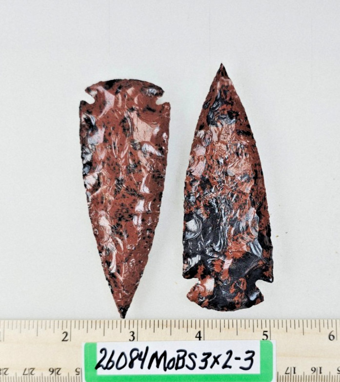 Pair of 3" Mahogany Obsidian Spearheads - Knife - Ceremonial - Hand Knapped