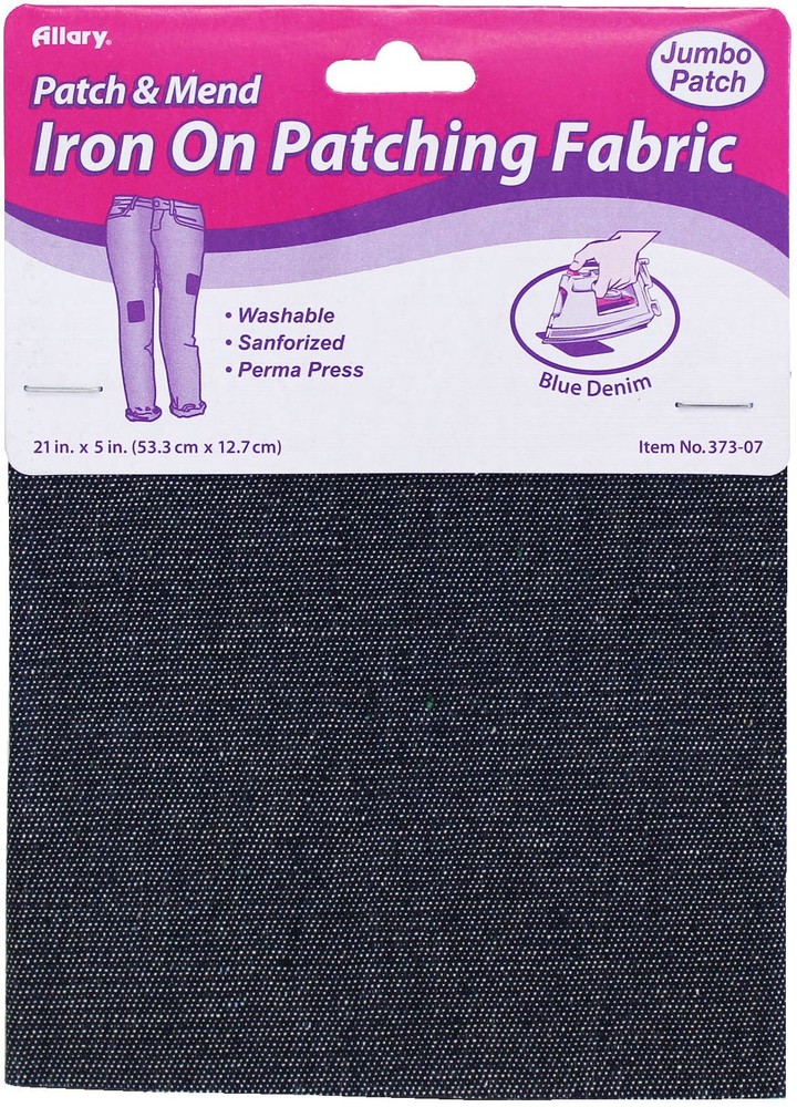Allary Iron On Patching Fabric  Blue Denim, 21"X5"
