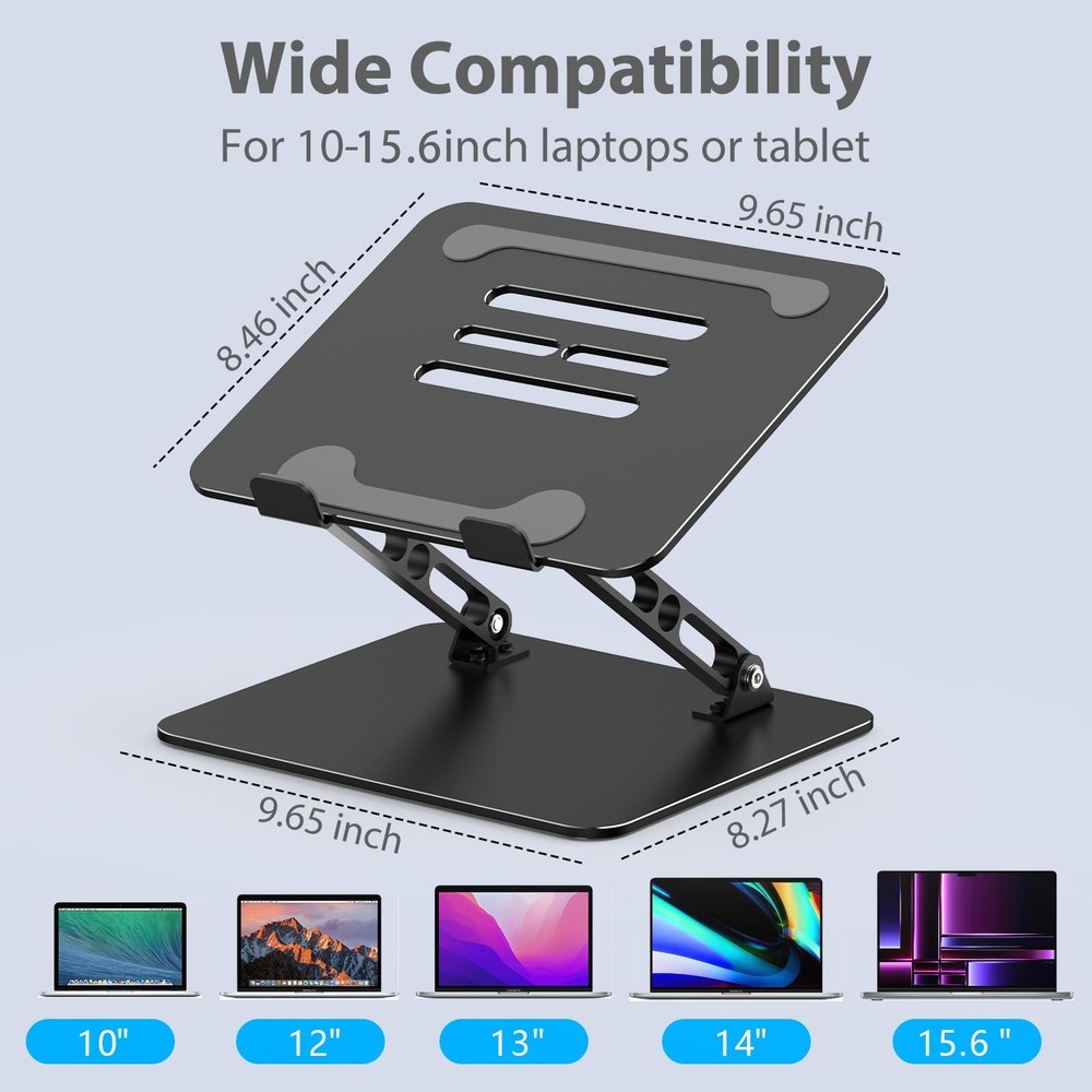 Gogoonike Adjustable Laptop Stand for Desk, Metal Foldable Riser Black