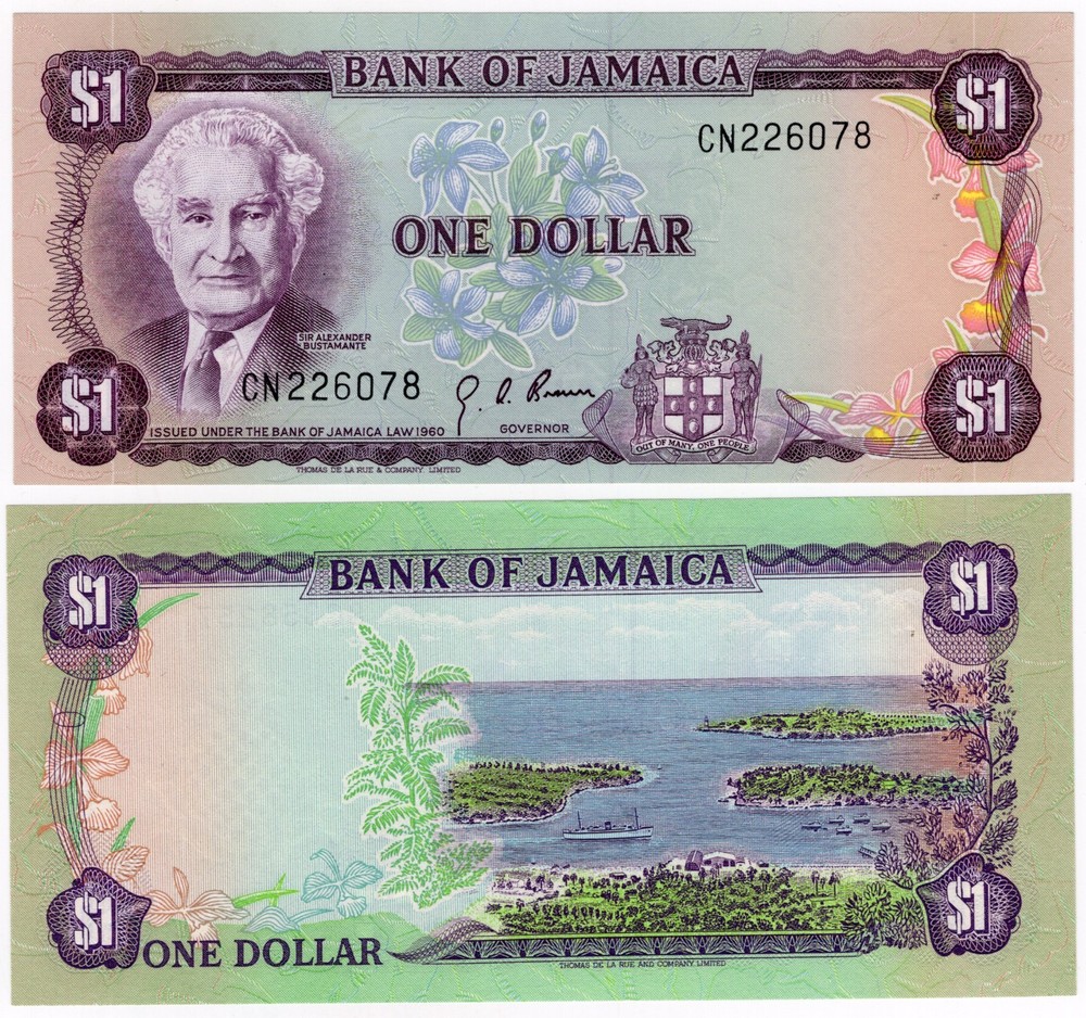 JAMAICA P-59a 1 Dollar 1976 UNC