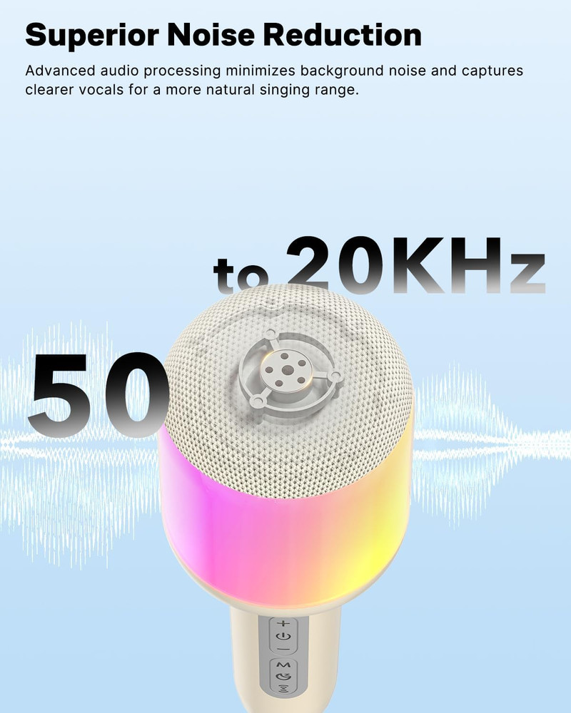 Wireless Bluetooth Karaoke Microphone with Dynamic Lights, Portable Handheld Mic