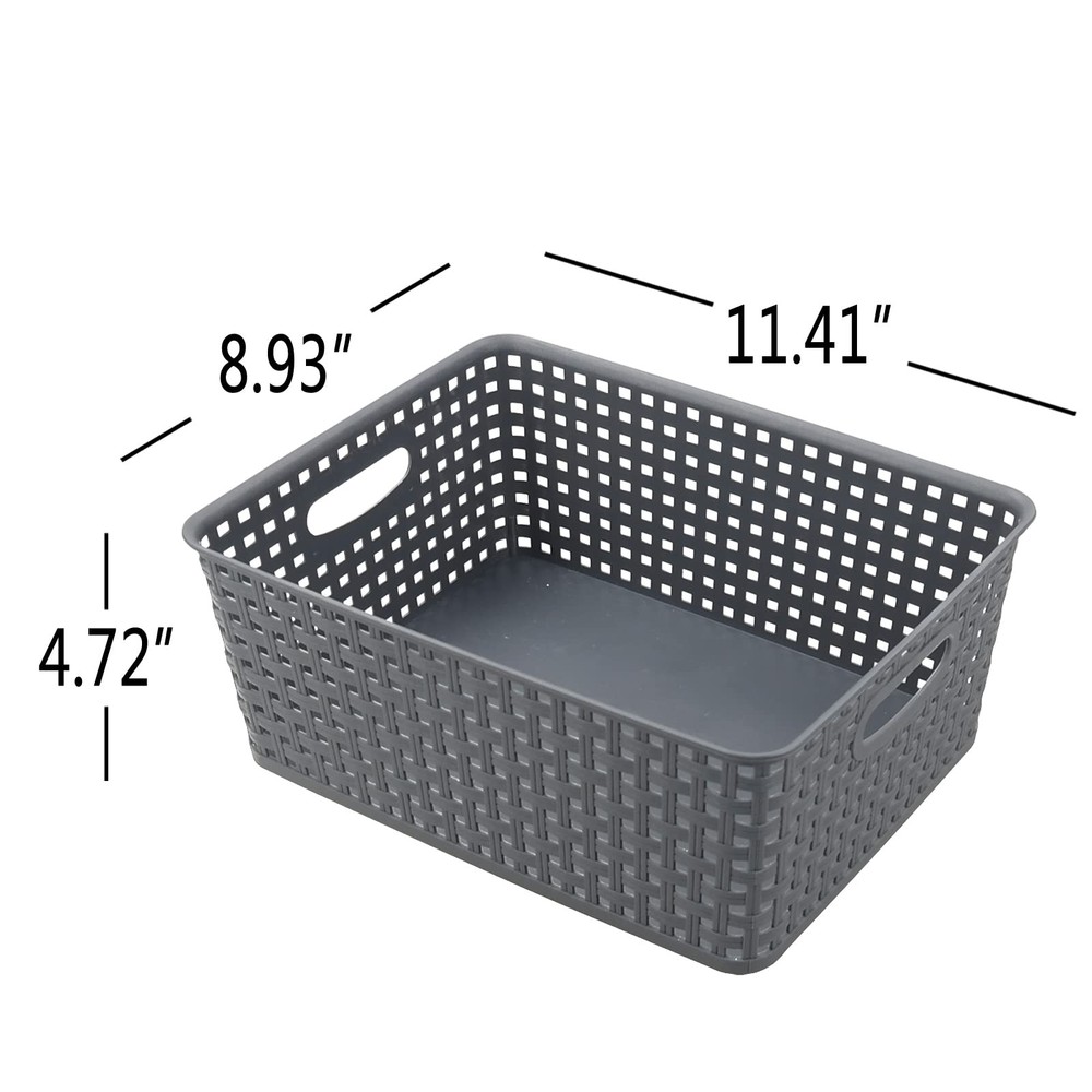 4-Pack Plastic Storage Basket, Gray Organizer Bin