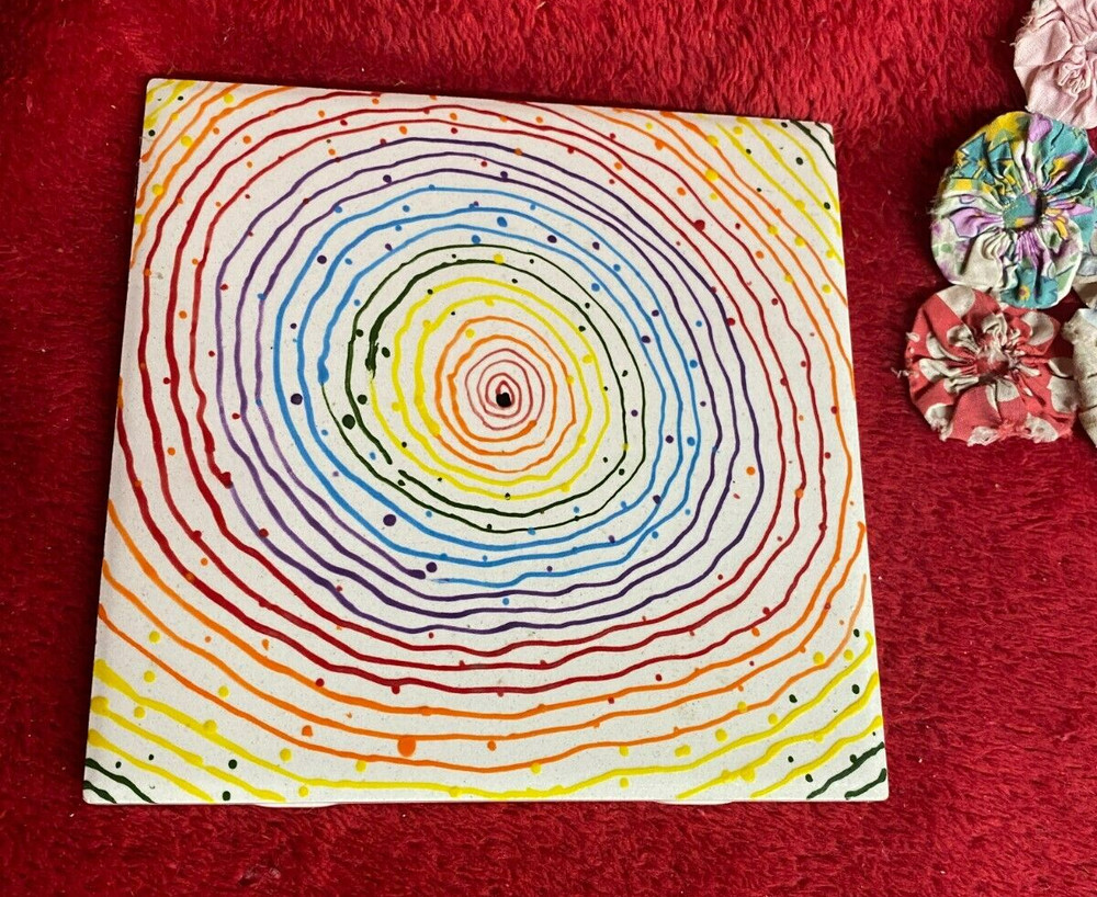 Handpainted Rainbow Color Echo Design Ceramic Trivet