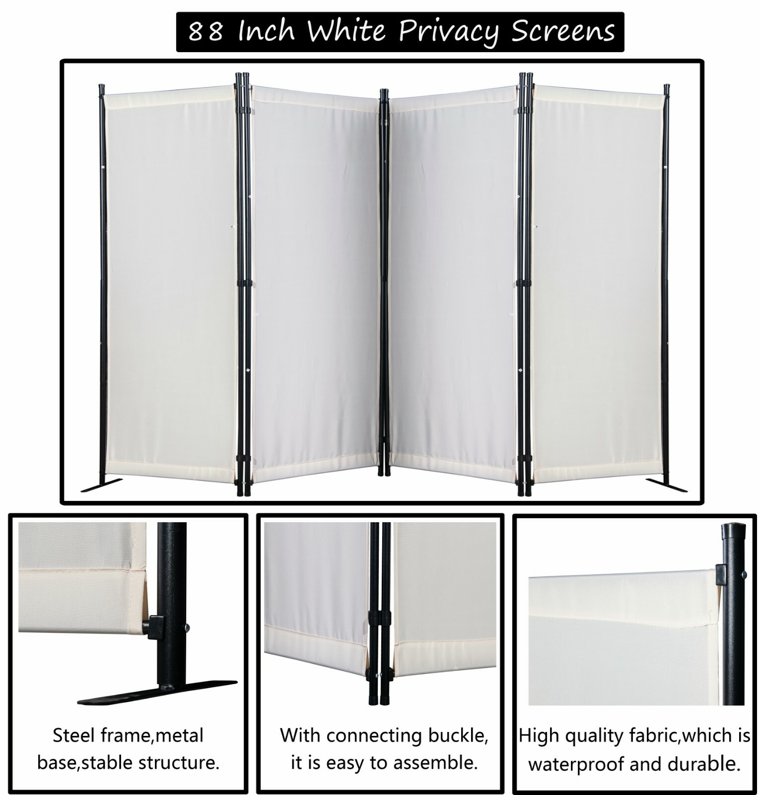 Room Dividers Folding Privacy Screens 4 Panel Partition for Office Home School