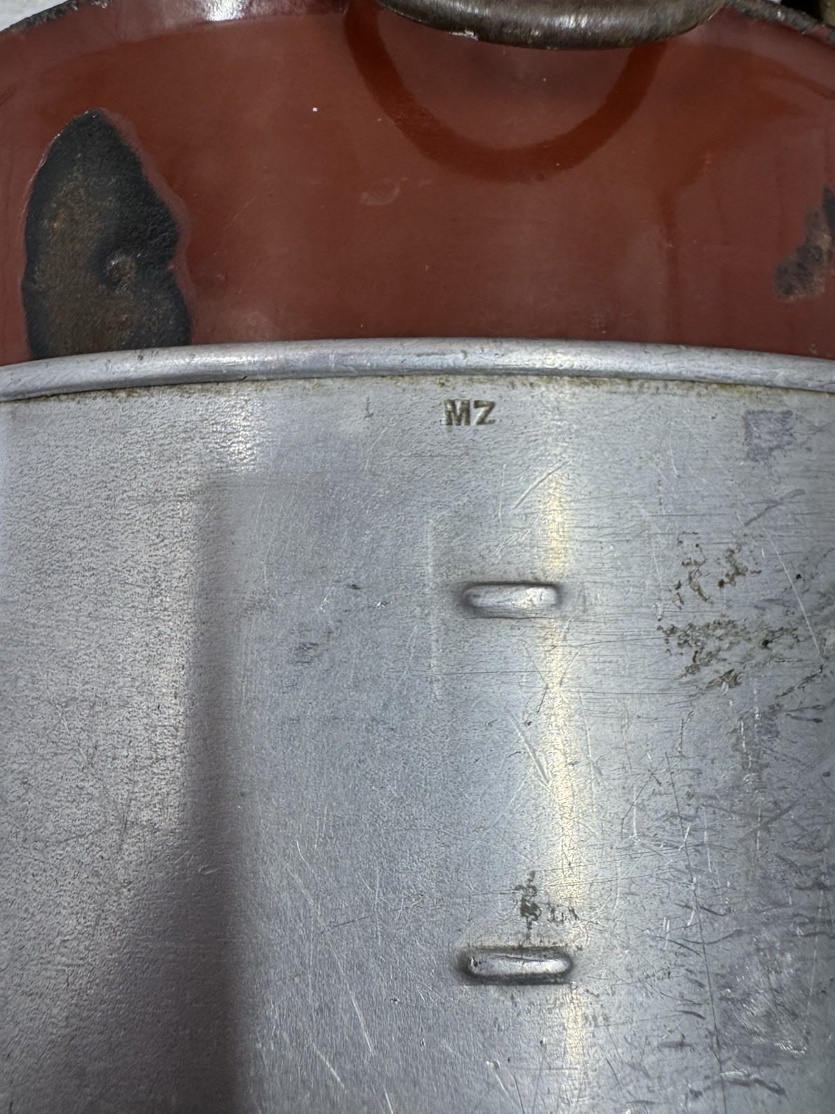 Vintage Swiss Army Canteen Enamel Water Bottle w/ Cork & Leather Strap 8.5”