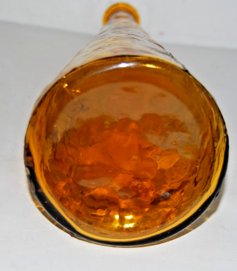 Vintage Empoli Honey Amber Crinkle Glass Decanter Bottle 23" Tall w/ Stopper