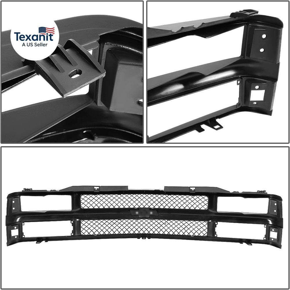 Front Bumper Grille Upper Lower Grill Guard Assembly Compatible with Chevy C/K 1