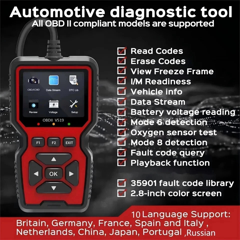 Professional OBD2 V519 Scanner - 2026 Upgraded OBDII + CAN Code Reader US