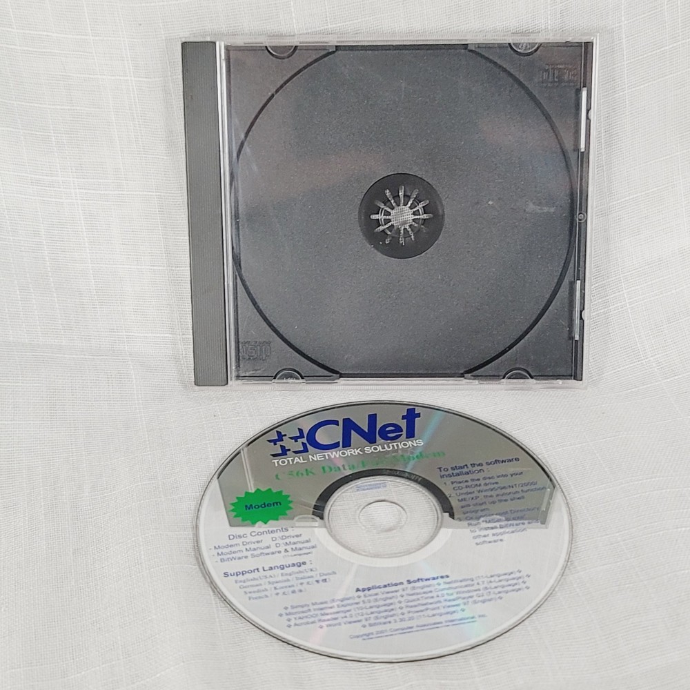 CNet Total Network Solutions C56K Data/Fax Modem Software Disc CD Rom 2001