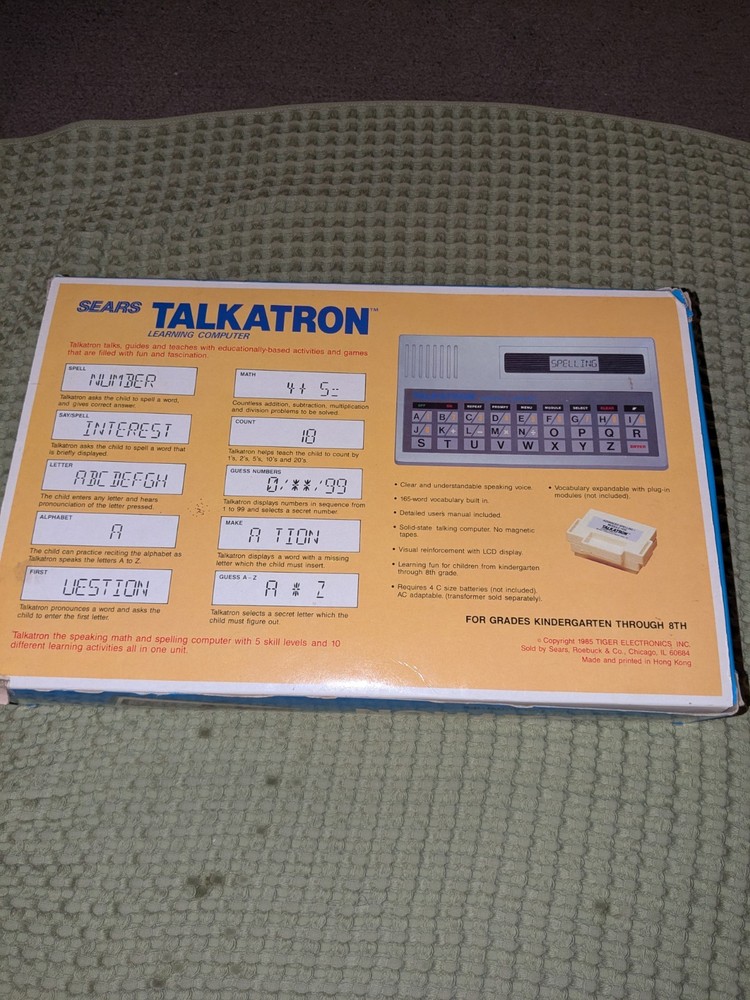 Sears Talkatron Learning Computer Talking Math Spelling Tiger 1985 W/ Expansion