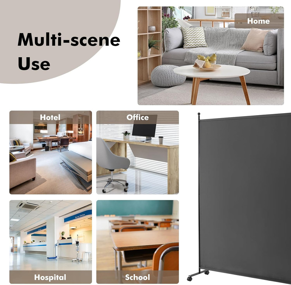 Room Divider Large Single Panel, 73''W X 73''H Privacy Screen with Lockable Whee