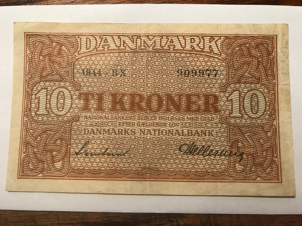 1944 Denmark 10 Kroner Note VF #17505