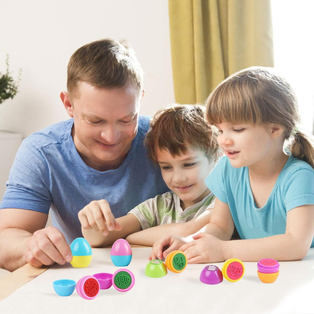 12 PCS Easter Egg Stampers, Easter Egg with Self Inking Stamps for Kids Easter P