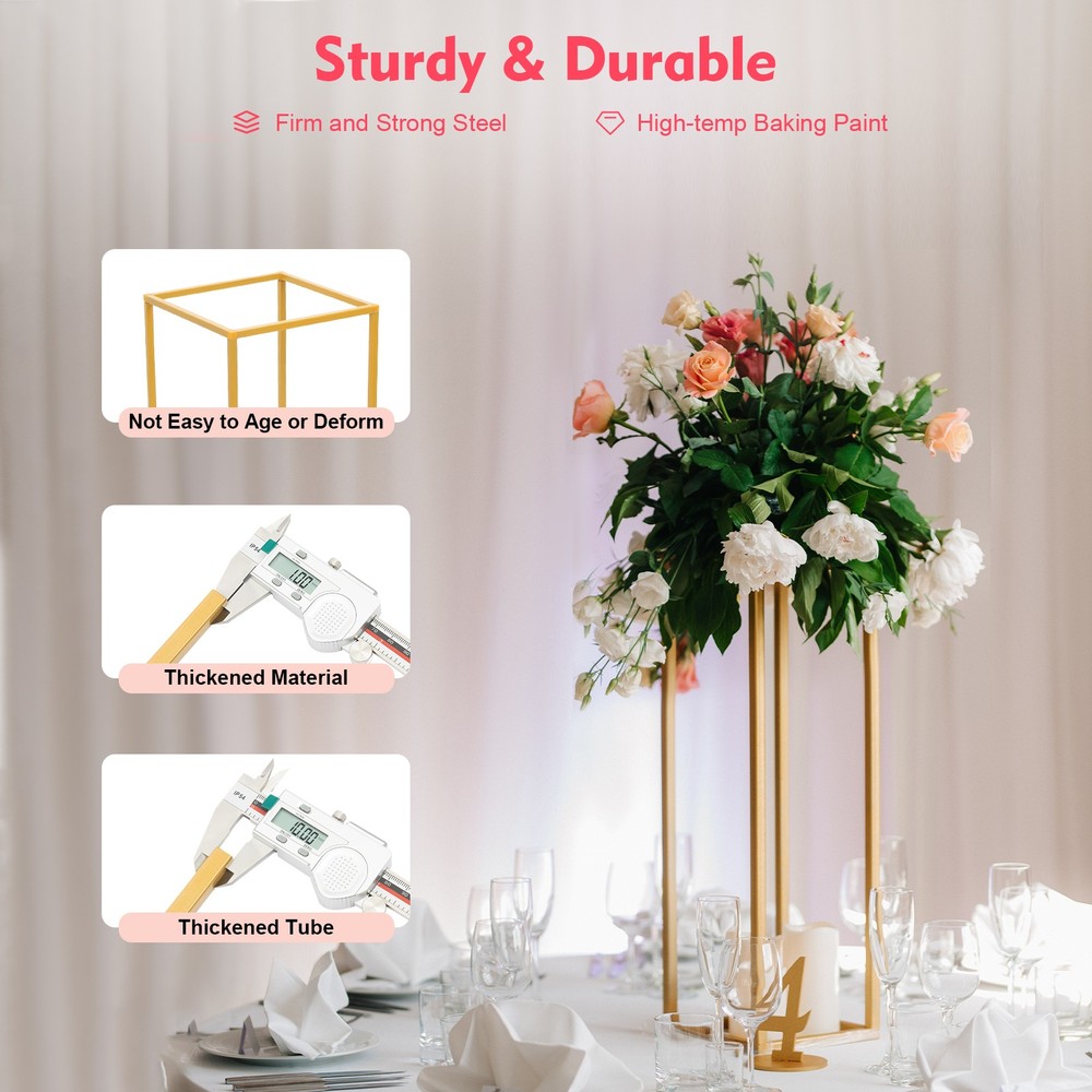 4PCS Gold Flower Stand Rectangular Rack Set For Wedding Table Centerpieces Decor