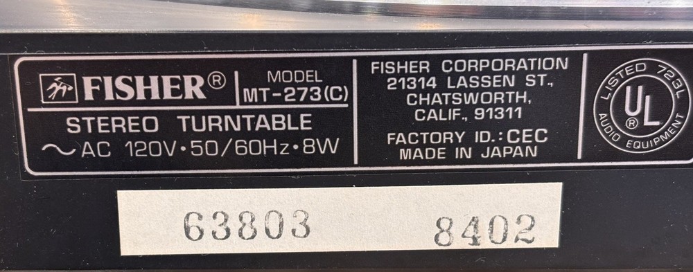 Fisher MT-273(C) Stereo Studio Standard D.D. Semi Automatic Turntable