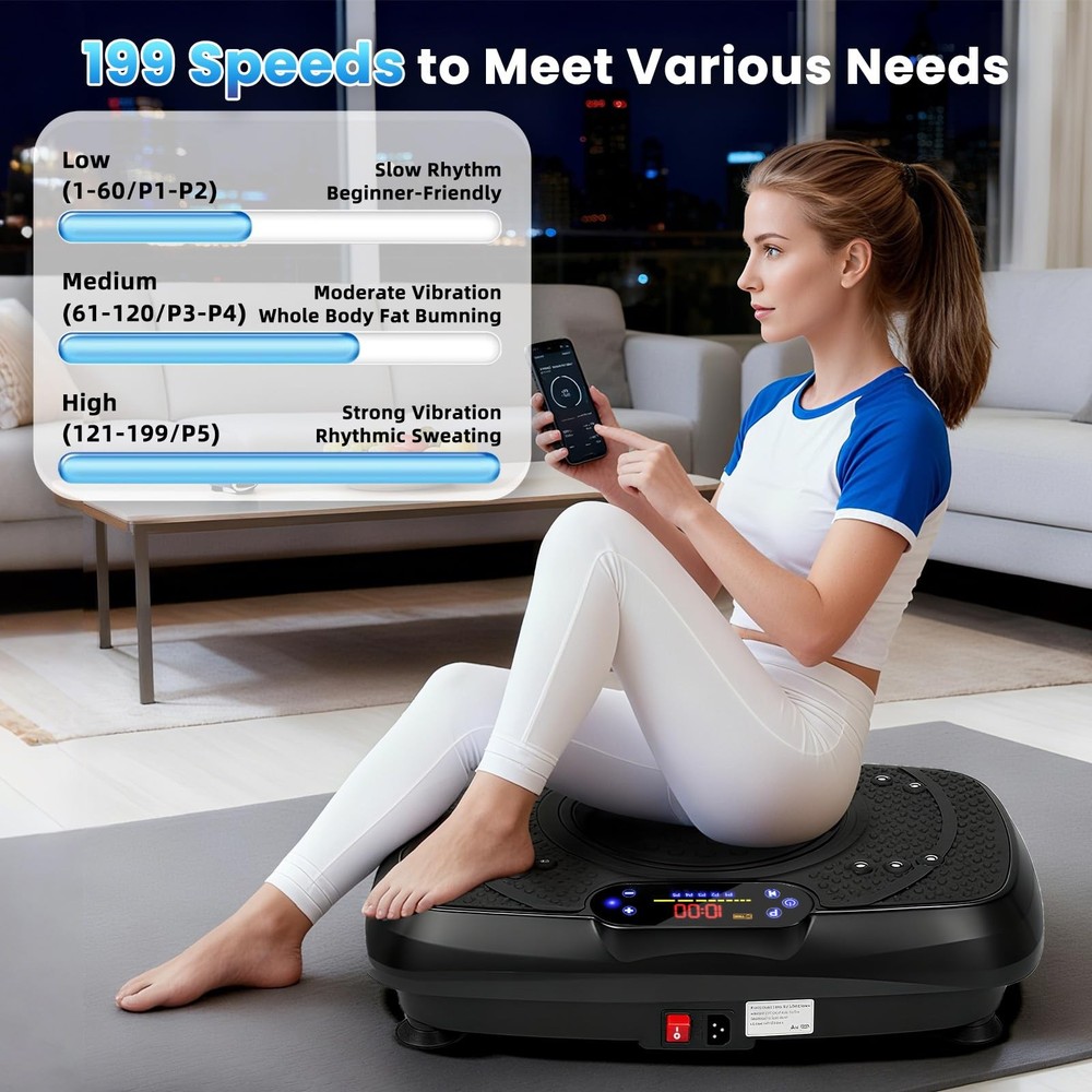 Vibration Plate Exercise Machine, Full Body Exercise Equipment, 199 Adjustabl...