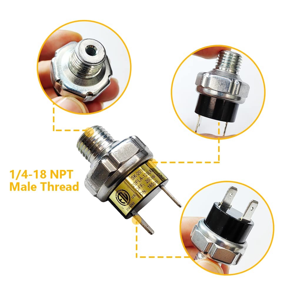 Air Pressure Switch 165-200 PSI Tank Mount Type Thread 1 Pack,