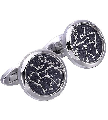 Sky Constellation Pattern Round Men's Cufflinks In Gift Case Silver Tone