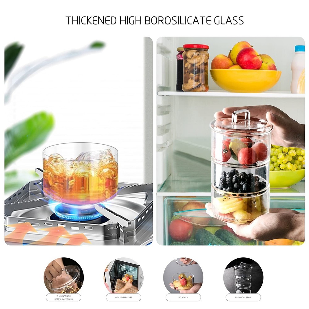 Cicano Glass Storage Jars with Lid,Multi-Tier Stackable Containers Kitchen Fo...