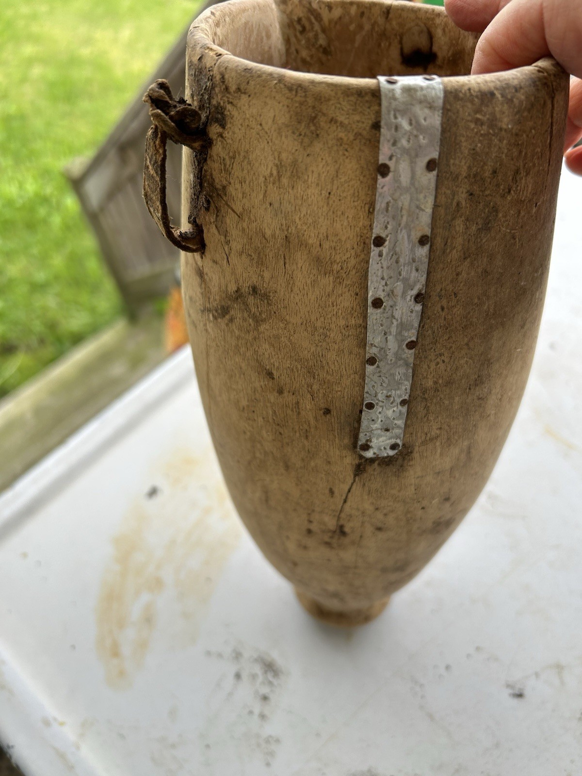 African Milk Jug Hand Carved Wooden Vessel Primitive Rustic Antique Vtg Folk Art