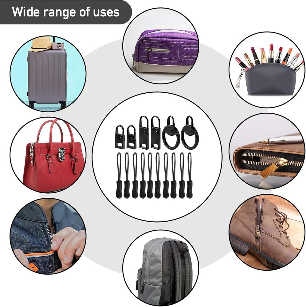 Durable Black Zipper Pull Tab Replacement Kit - Quick, Tool-Free Fix for Bags