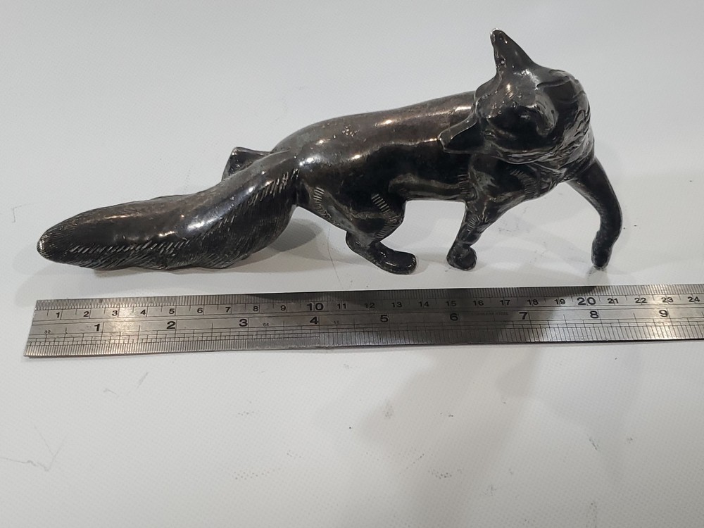 Vintage ALMAZAN Silver Plate Brass Fox Shaped Figurine 8" HEAVY Made In Spain