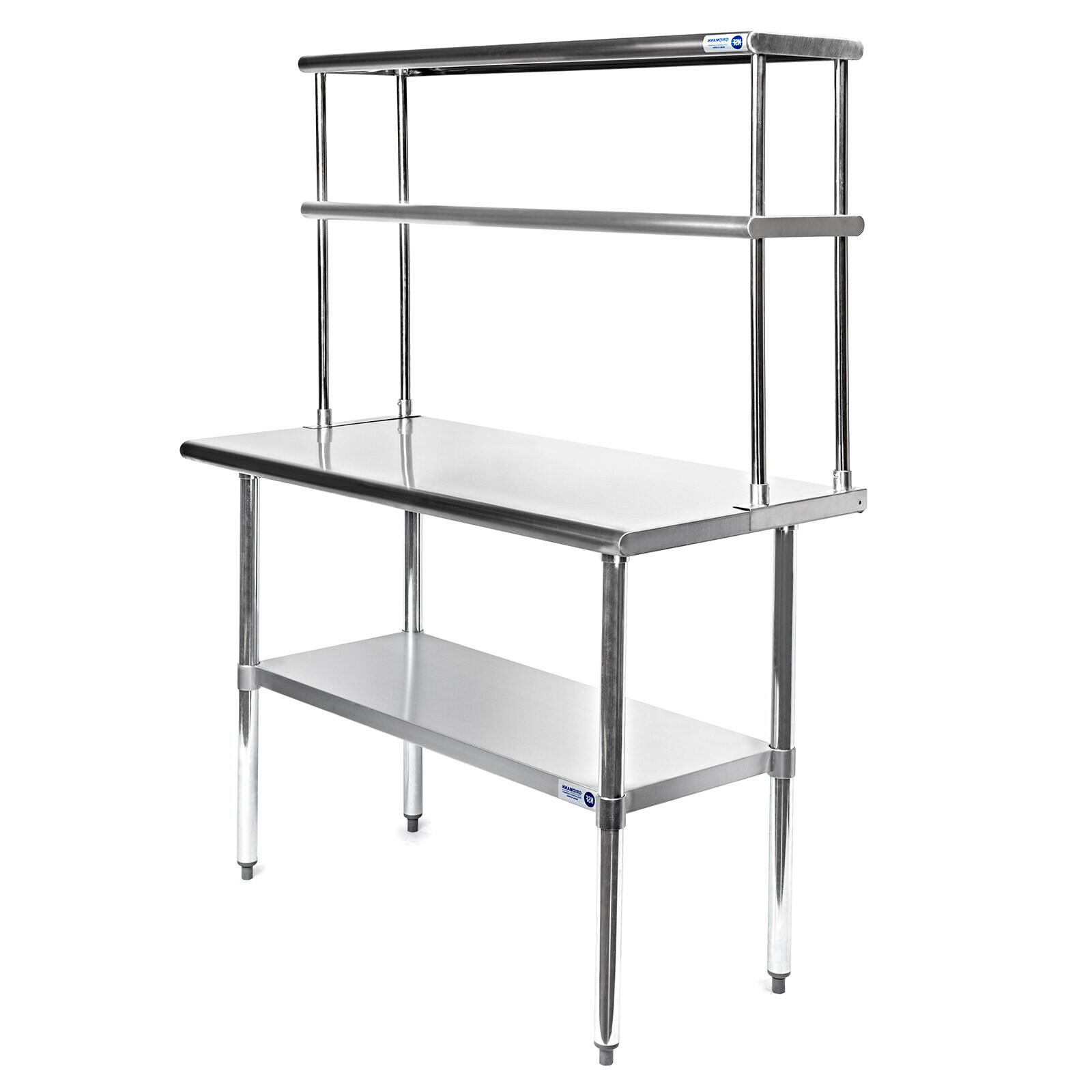Stainless Steel Commercial Kitchen Prep Table with Double Overshelf- 30" x 48"