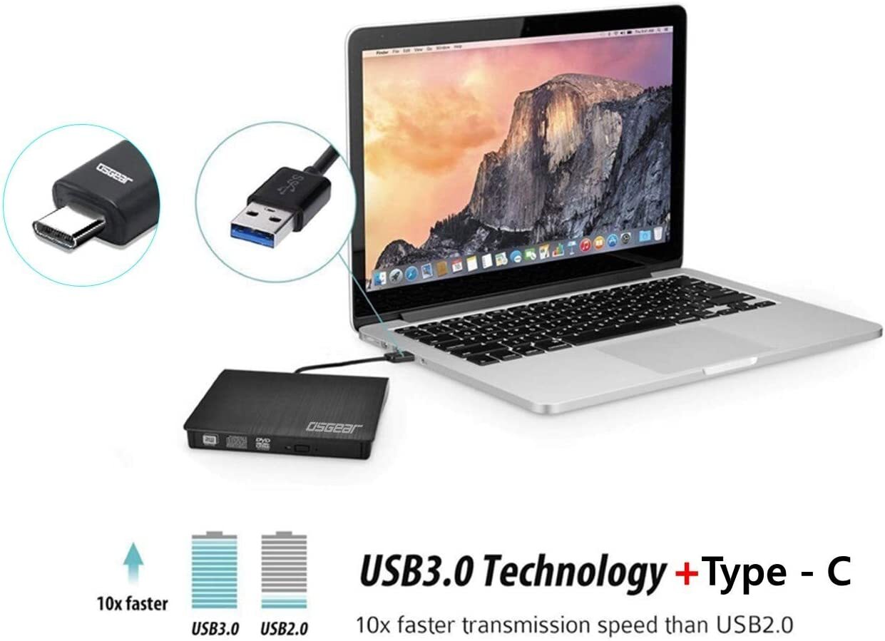 Slim External CD DVD RW Drive USB 3.0 Writer Burner Player Black For Laptop PC