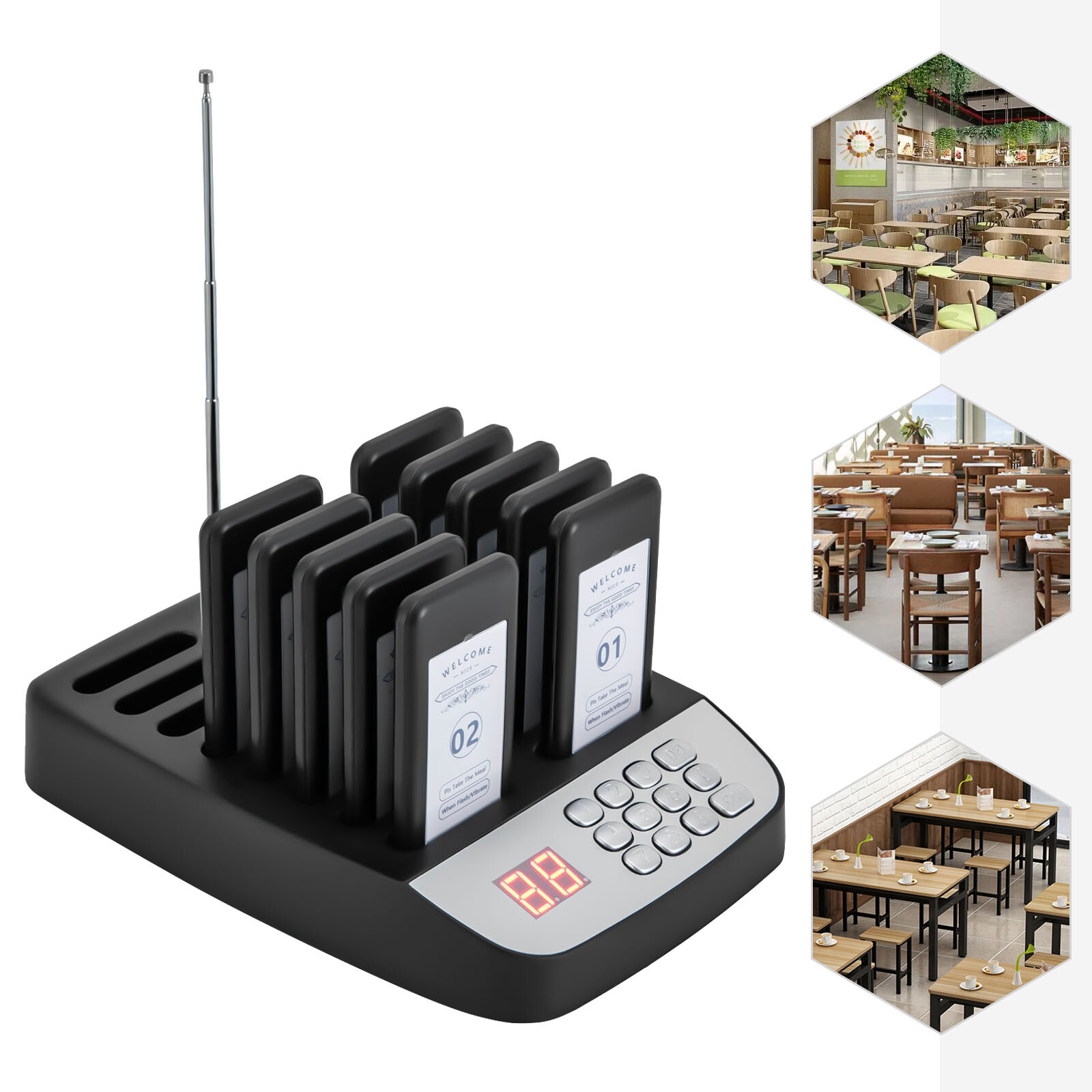 Restaurant Pager System 10 Pagers Wireless Calling System Set for Church Nurse