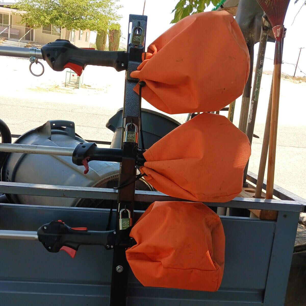 3-Place Weeder Edge Trimmer Rack Holder for open Landscape Trailer Lockable