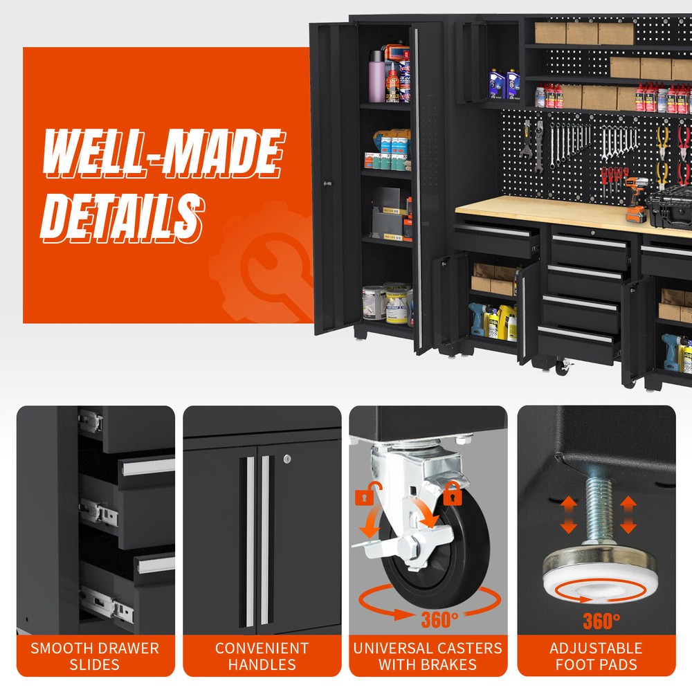Garage Storage Cabinet System 9-Pcs Workshop Set for Garage Tool Organization