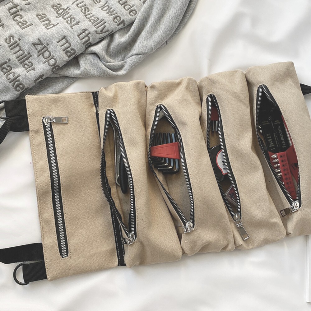 Multi-Purpose Roll Up Tool Bag - Durable Canvas Organizer with Pockets