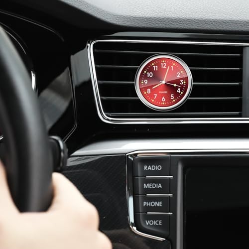 2 PCS Car Clock, Mini Luminous Pointer Clock Stick on Automotive Black+Red