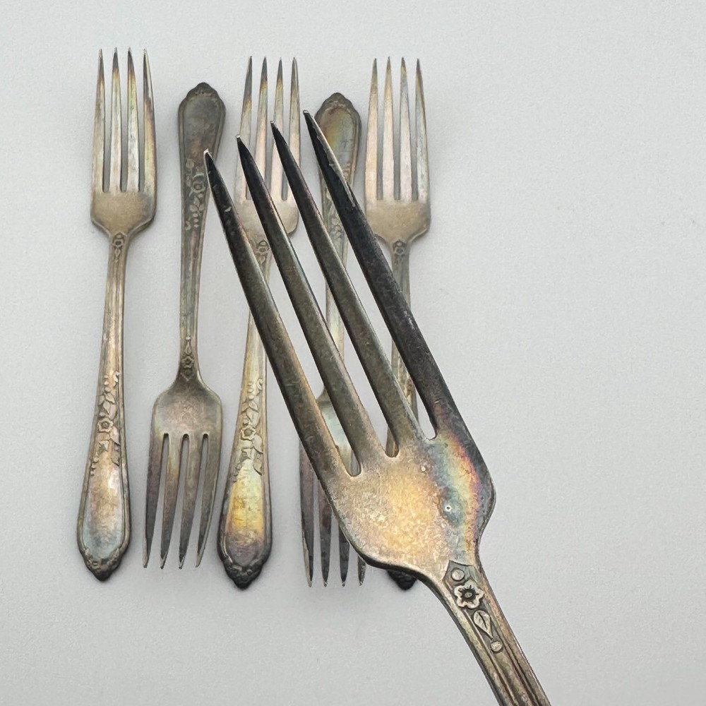 6 Oneida Par Plate Camille Pattern Dinner Forks Silverplate Floral Flatware
