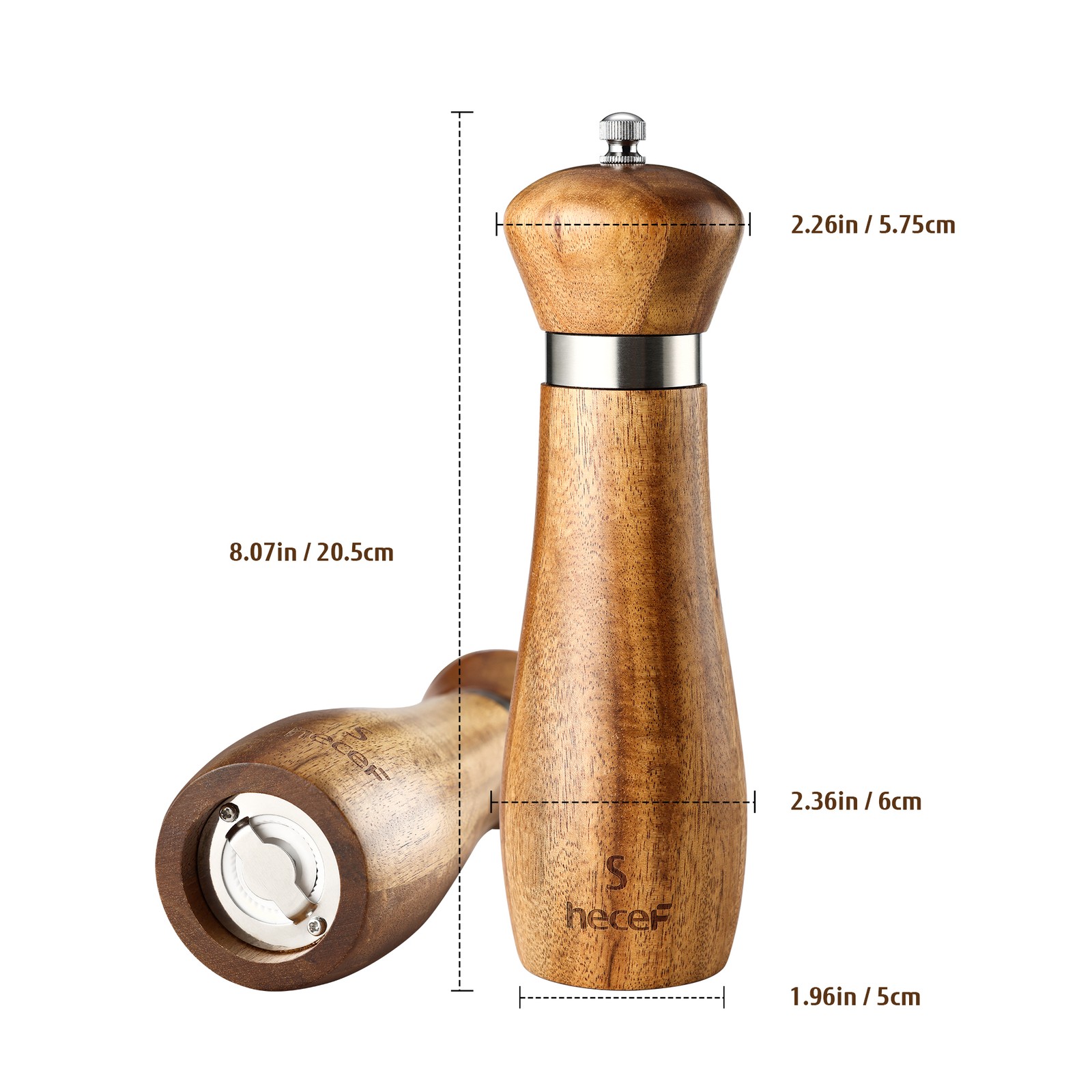 2PCS Wooden Salt and Pepper Grinder Set 20CM Large Mill w/Customized Coarseness