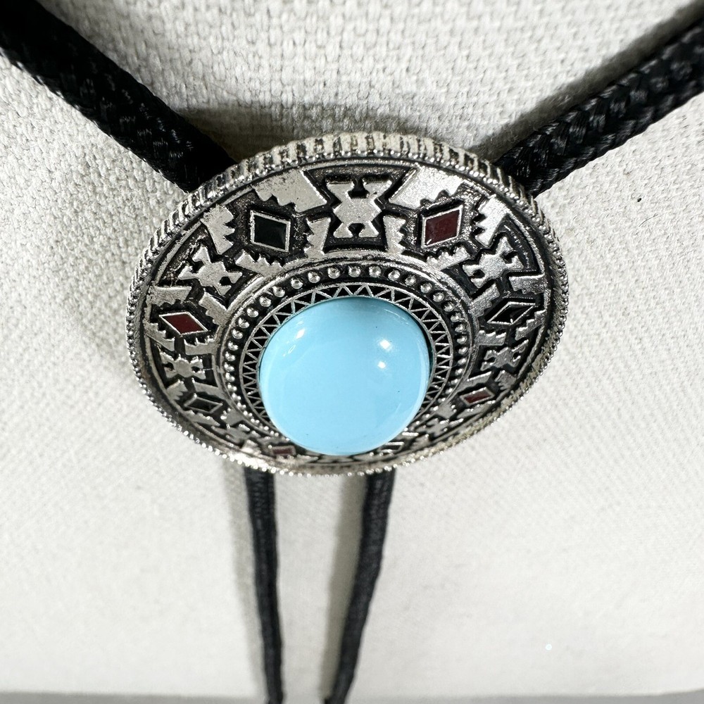 Western Turquoise Silver Tone Bolo Tie