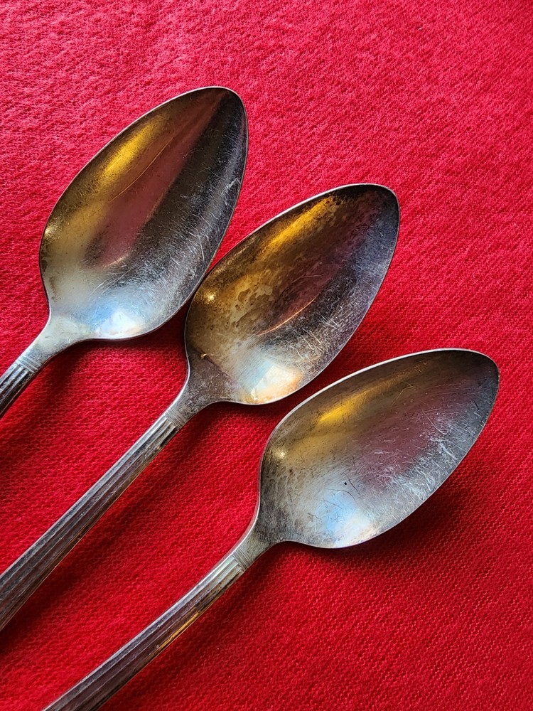 3 Community CORONATION 1936 SOLID SERVING SPOONS 8 1/2 " Pierced Floral Vintage