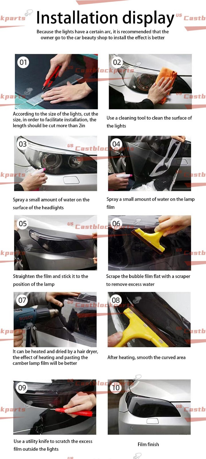 Fit For Headlight Taillight Transparent Yellow Lens Vinyl Protection Film12"x78"