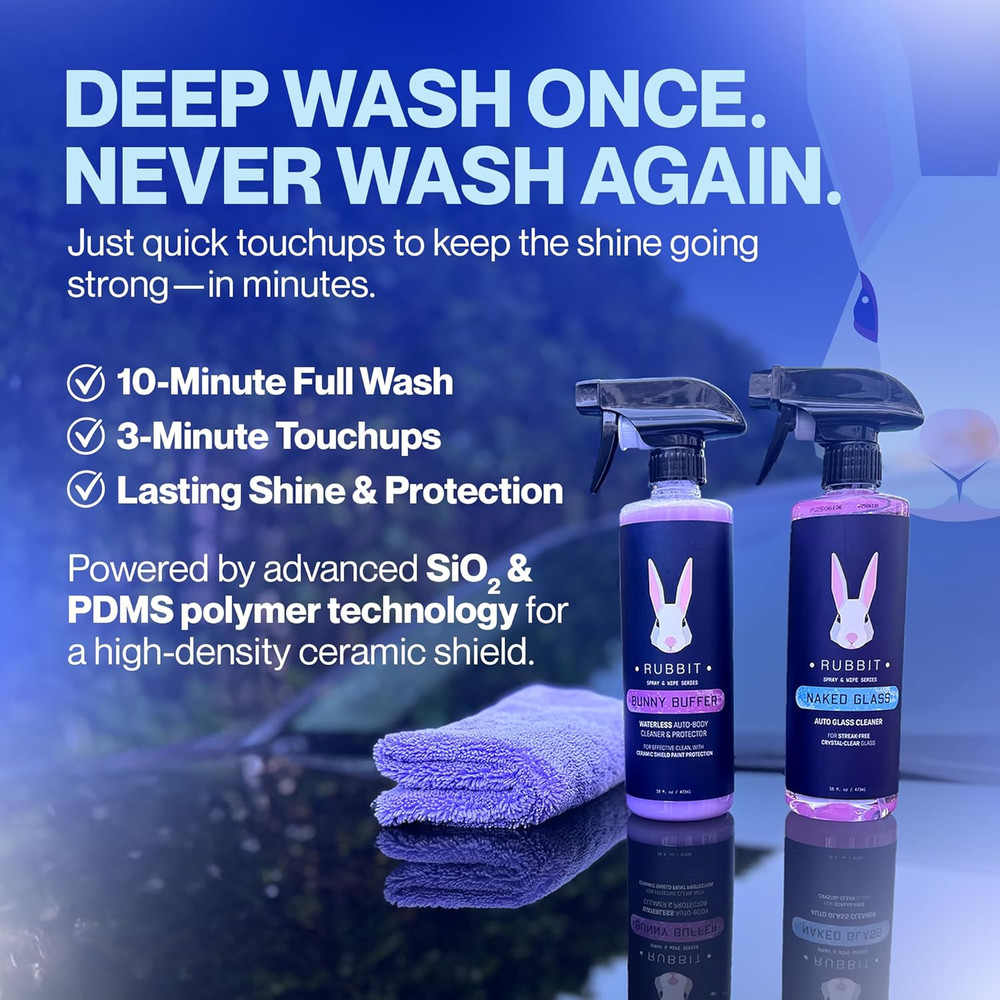 Bunny Buffer Bundle, Waterless Sio2 Ceramic Car Wash & Protect Kit with Auto Bod