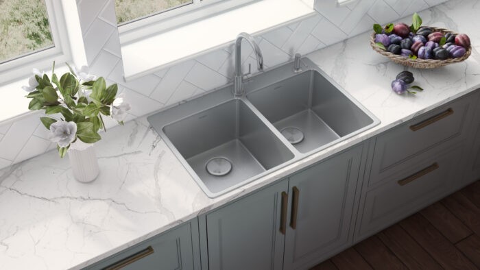 Ruvati 33 x 22 inch Topmount 16 G Double Bowl Kitchen Sink - RVM5150