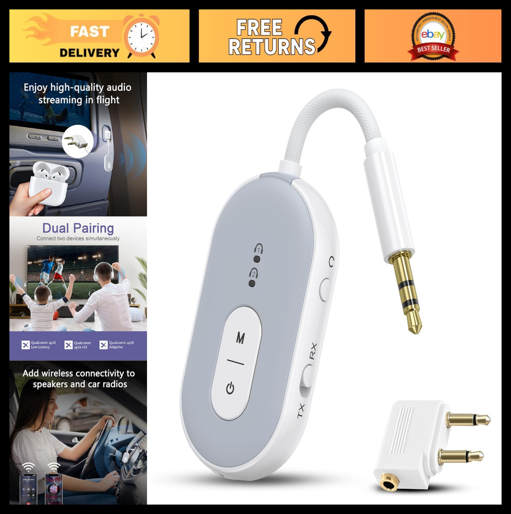 Bluetooth 5.3 Audio Adapter, Low Latency Transmitter & Receiver for 2 Devices, 3