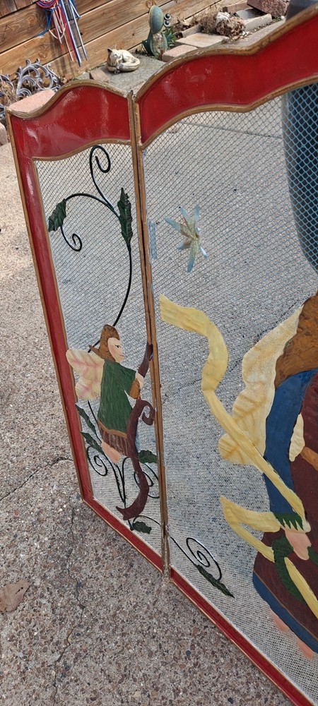 Decorative 3 Panel Metal Fireplace Screen Christmas
