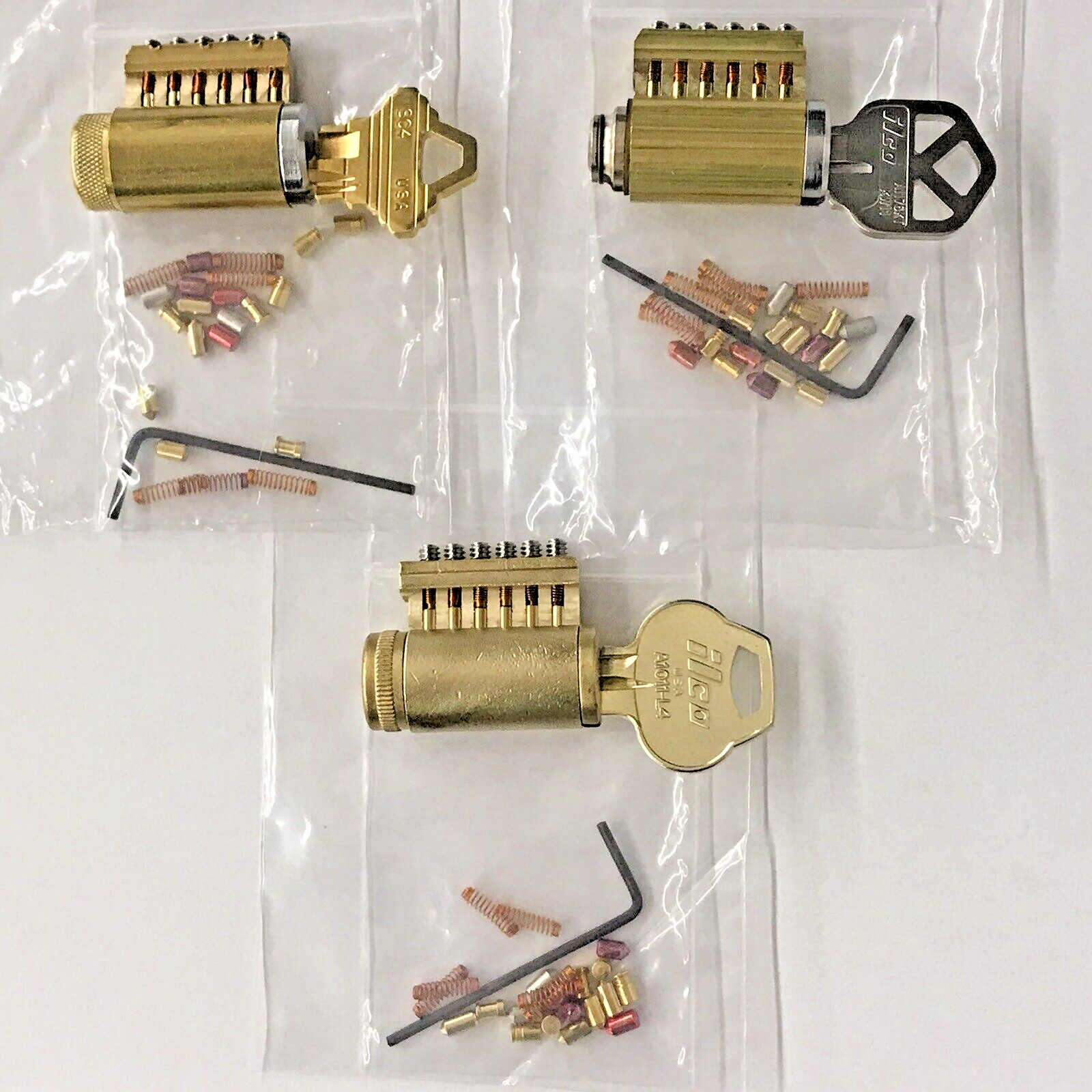 Set Of 3 Re-keyable Cutaway Lock Cylinders  With Spool-Serrated Pins-SC1-KW1-RUS