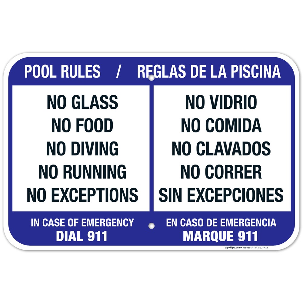 Bilingual Pool Rules English Spanish Sign,