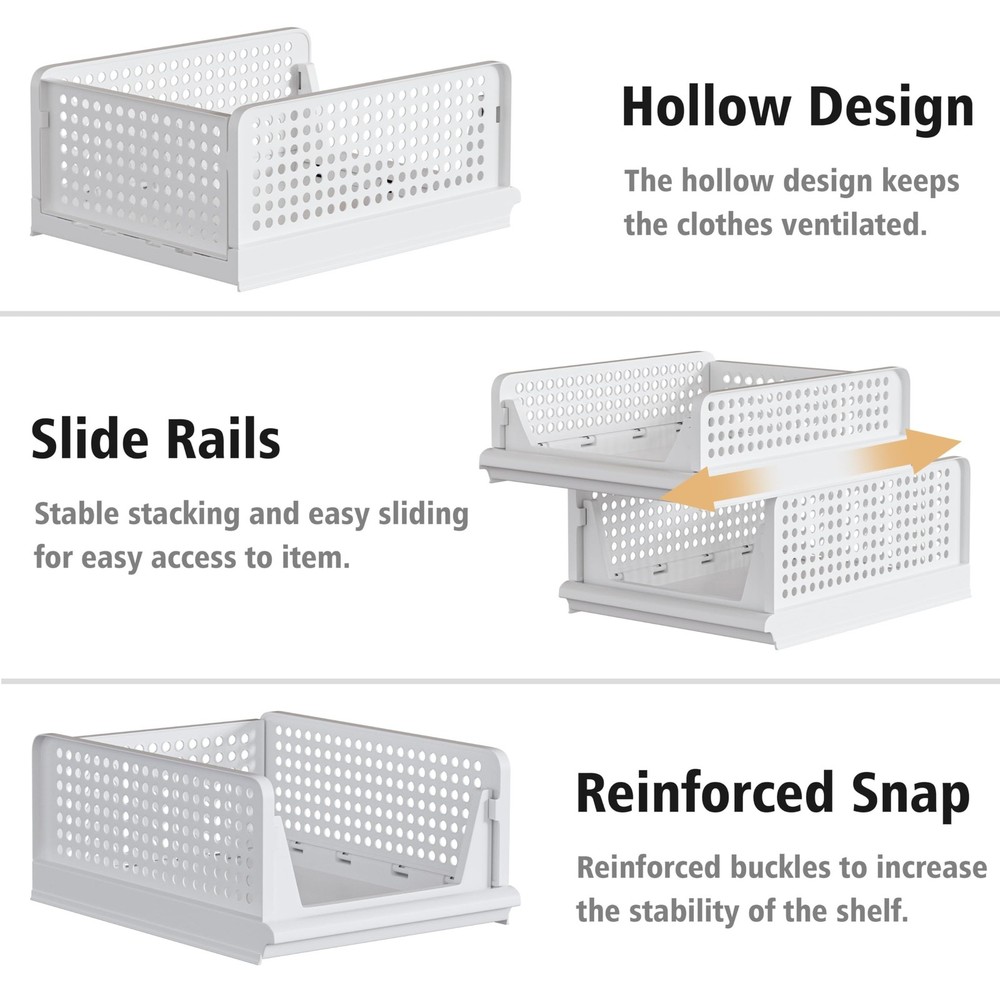 Proarea 4 Pack Stackable Plastic Storage Basket Closet Organizer Bin Foldable...