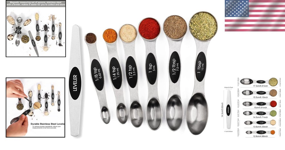 Stackable Stainless Steel Measuring Spoons with Leveler - Perfect for Baking