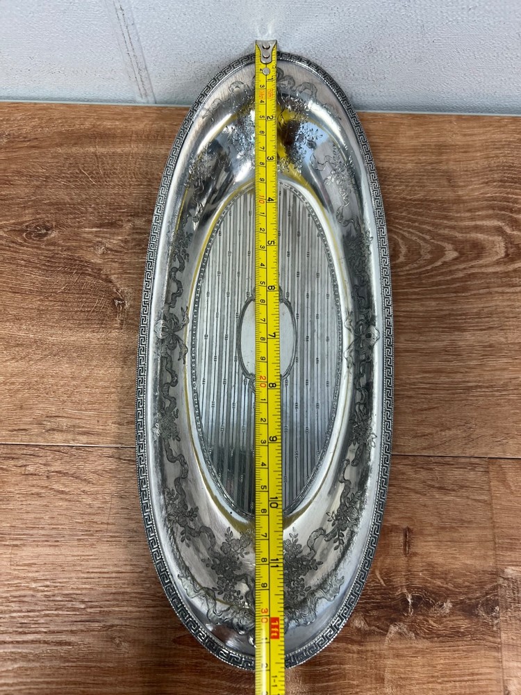 Homan Mfg Co Silverplate Ornate Oval Serving Tray 3803